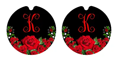 Floral Roses Personalized Monogram Initial Custom Sandstone Car Coaster Set Of 2 • $16.95