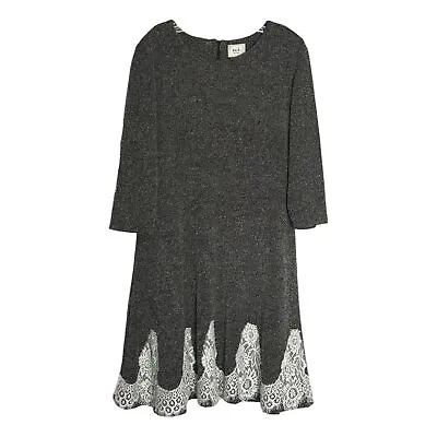 Eci New York Stretch Fit & Flare Dress Size L Gray Tweed Boho Lace • $25
