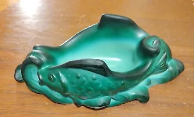 Vintage 8.5  Green Malachite Fish Candy Dish Bowl Bohemian Curt Schlevogt RARE • $69.95