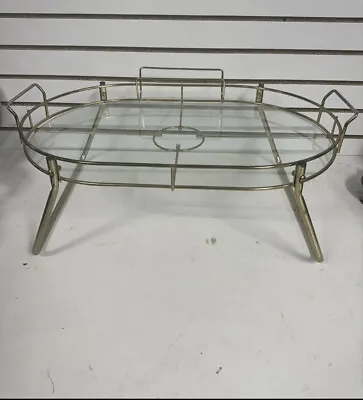 Vtg Brass & Glass Mcm Regency Breakfast In Bed Tray Laptop Serving Table Rack BH • $110