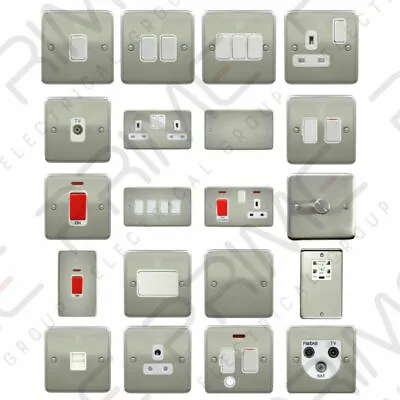 Deta Decorative Satin Chrome Switches & Sockets White Inserts - Matching Range • £6.45