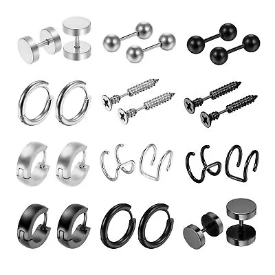 12pcs Spike Nail Ball Earrings Men Women Stainless Steel Hoop Ear Studs Cuff Set • $9.99