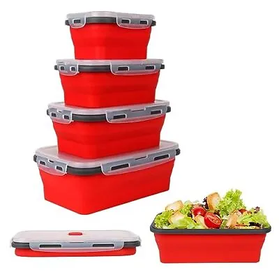 Collapsible Silicone Food Storage Container With Lid Portable Lunch Bento Box • £15.59