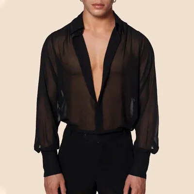 Thin Black See-through Men's Shirt Breathable Casual Shirt Night Show Men • £16.99