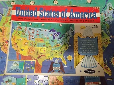 United States Of America 100 Piece Picture Map PUZZLE 14X18 VTG COMPLETE • $24.95