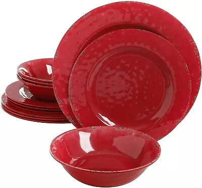 Red Dinnerware Set For 4 Vintage Melamine Dishes Plates Bowls Kitchen 12 Piece • $46.50