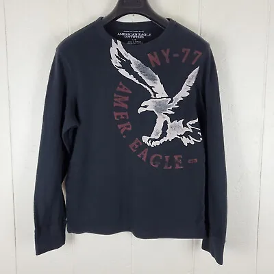 $16.89 • Buy American Eagle Shirt Mens Large Black Crew Neck Long Sleeve Thermal Pullover