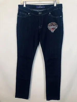 Ed Hardy Jeans Women Size 30 Tiger Rhinestones  Glitter On Front Left Leg Rare • $29.90