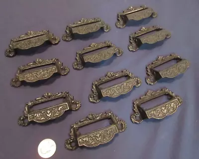 11 Antique Ornate Apothecary Bin Pulls Handles W/ Label Windows Ex.Cond  1890 • $95