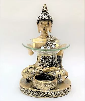Buddha Oil Wax Melt Ornament Tea Light  Candle Aroma Gift Statue Gold Christmas • £20.99