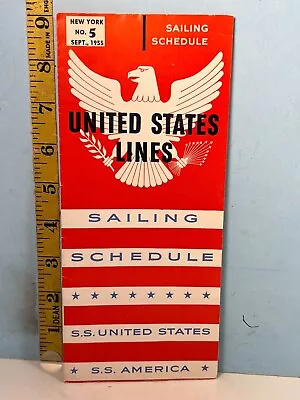 1955 S.S. United States & America Sailing Schedule No. 5 New York To Europe Map • $35