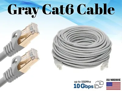 Cat6 Ethernet Patch Gray Cable 1.5 3 5 7 10 15 20 25 30 50 75 100 200 LAN Lot • $4