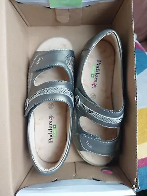 Ladies Padders Plus Graceful Open Toe Sandal Size 5 UK (wide 4E) Metallic Combi • £24