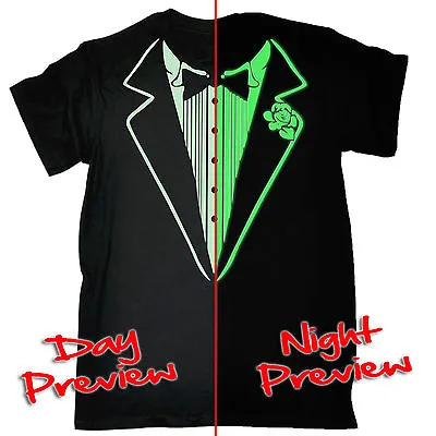 £9.73 • Buy Glow In The Dark Tuxedo T-SHIRT Suit Tie Wedding Stag Rave Birthday Fashion Gift