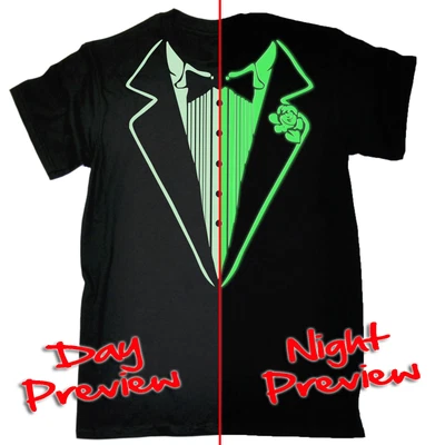 £9.73 • Buy Glow In The Dark Tuxedo T-SHIRT Suit Tie Wedding Stag Rave Birthday Fashion Gift
