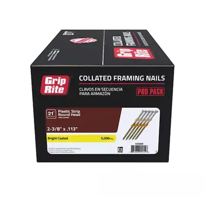 Grip Rite 2-3/8  X .113  Bright Ring Shank 21 Deg Plastic Framing Nails 5000 Qty • $78.09