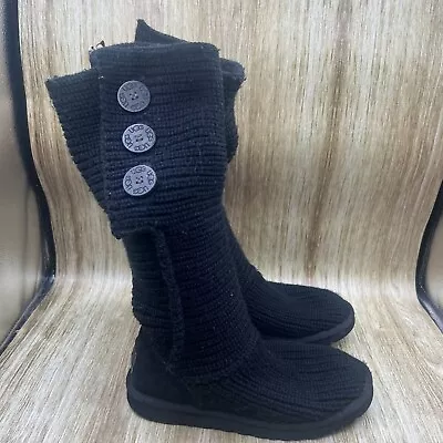 UGG Australia Boots Classic Cardy Knitted Sweater Tall Snow 5819 Black Womens 7 • $39.20