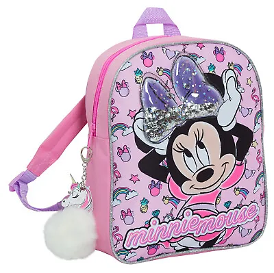 Disney Minnie Mouse Glitter Backpack Kids School Nursery Lunch Book Bag Rucksack • £14.95