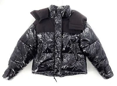 ZARA Combination Hooded Puffer Jacket Black Shine Coat Glossy NWT Size XS • $85