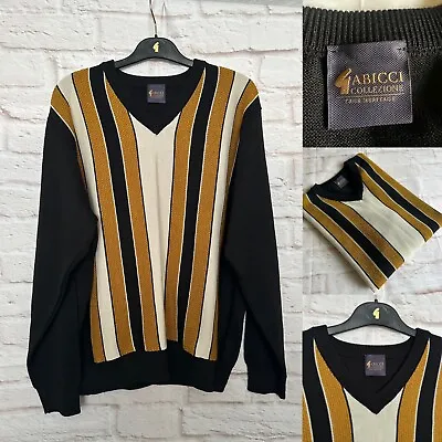 Gabicci Patterned V-Neck Jumper Wool Blend Large XL Italian Yarn Brand New • £24.99