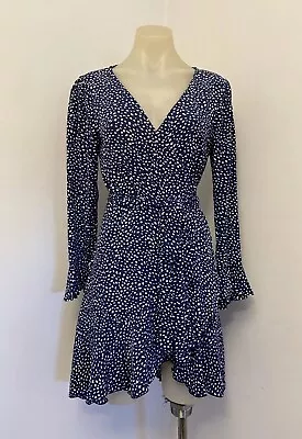 Mister Zimi Blue & White Spotted Wrap Dress With Long Sleeves.  Size 6-8 • $29