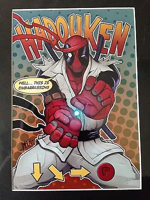 Funny Deadpool Streetfighter Ryu Art Poster A4 Hadouken Rare Signed Sealed • £79.99