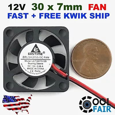 12v 30mm X 7mm DC Cooling Fan 3007 Brushless Mini Case Cooler 30x30x7mm 2pin  • $8.25