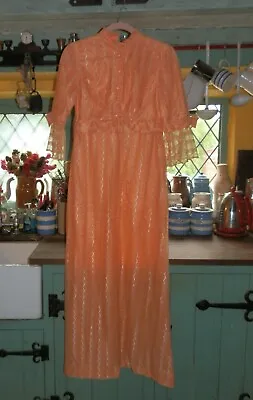 £39.99 • Buy Vintage 1970s Lace Prairie / Edwardian Style Handmade Maxi Dress, UK 6/8, Peach