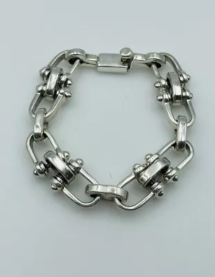 Vintage Mexican Sterling Silver Heavy Horsebit Stirrup Link Chain Bracelet • $250