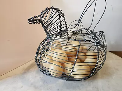 Vintage  Primitive Farmhouse Wire Chicken Basket With Eggs • $6.99