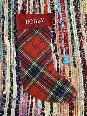 Pottery Barn Simon/Red Plaid Christmas Stocking Monogram  Bobby  • $20