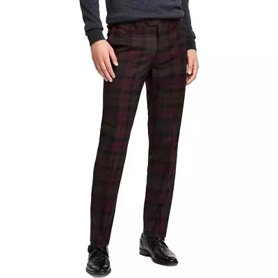 Bar III Mens Red Slim Fit Plaid Dress Pants Trousers 30/30 BHFO 9127 • $12.99