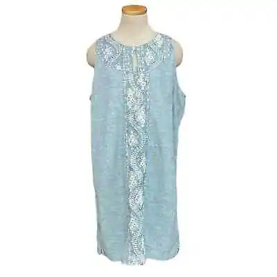 Patagonia Dress Women's 14 Blue Floral Keyhole Neckline Sleeveless Midi Hemp • $29