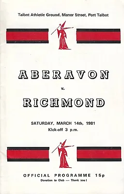 Aberavon v Richmond 14 Mar 1981 RUGBY PROGRAMME • £4.99