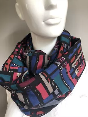 Infinity Circle Scarf Double Loop Liberty Varuna Wool Abstract  Handmade Black • £21.99