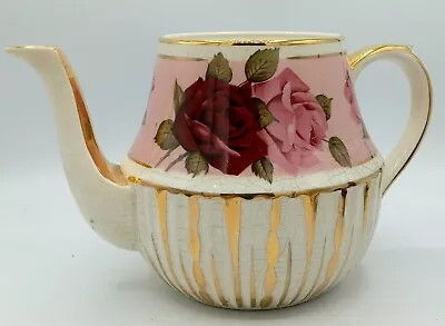 Arthur Wood Tea Pot Roses Gilt NO LID Vintage Lots Of Crazing Display Vase Plant • $24.95