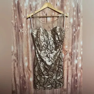 Masquerade Champagne Sequin Semi Formal Party Cocktail Dress 7/8 • $4.99