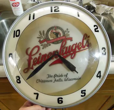 Vintage Leinenkugel's Beer Lighted 17  Clock Sign Indian Maiden Chippewa Falls • $199.99