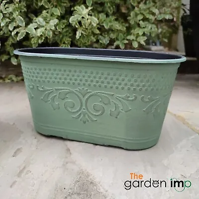 £6.99 • Buy Plastic Oval Trough Garden Plant Pot Flower Pots Herb Planter Patina Tin 28cm