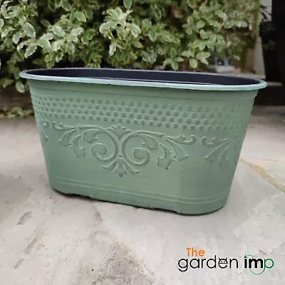 Plastic Oval Trough Garden Plant Pot Flower Pots Herb Planter Patina Tin 28cm • £6.99