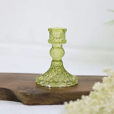 Green Dinner Candle Holder Glass Vintage Taper Table Tabletop Party Home Décor • £6.95