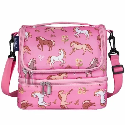 Horses Dual Compartment Lunch Bag Double Decker Lunchbox With Plastic Container • £18