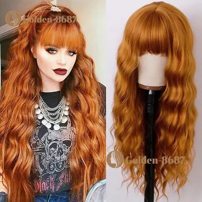 Long Loose Wavy Wig Orange Heat Resistant Synthetic Hair Wigs Full Bangs Natural • $15.81