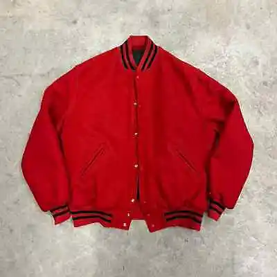 Vintage Red Varsity Letterman Style Jacket Old School 80s-90s • $75