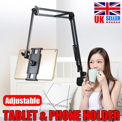 360° Flexible Long Arm Tablet Stand Mount Lazy Bed Desk Phone Holder Universal • £8.69