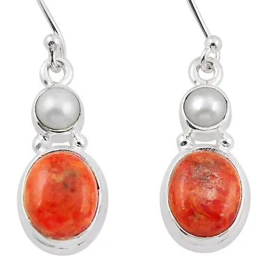$9.23 • Buy Handcrafted 9.29cts Natural Orange Mojave Turquoise Pearl Dangle Earrings Y47326