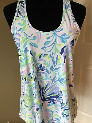 Lilly Pulitzer Luxletic Resort White Shell Beach Racer Back Tank TunicTop New S • $34.99