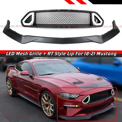 For 18-23 Mustang Gt Ecoboost Rt Style Front Bumper Lip + Front Led Mesh Grille • $249.99