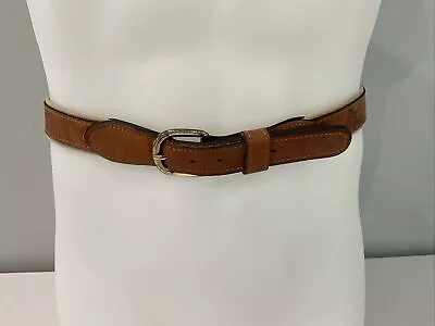 Sep-Pro Men’s Sz 38 Leather Canvas Belt Brass Buckle Barracuda Fish Brown Beige • $13.99