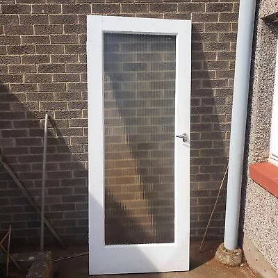 Reclaimed Reeded Glass Internal External Door 2000mm X 810mm Retro Vintage Mcm • £89